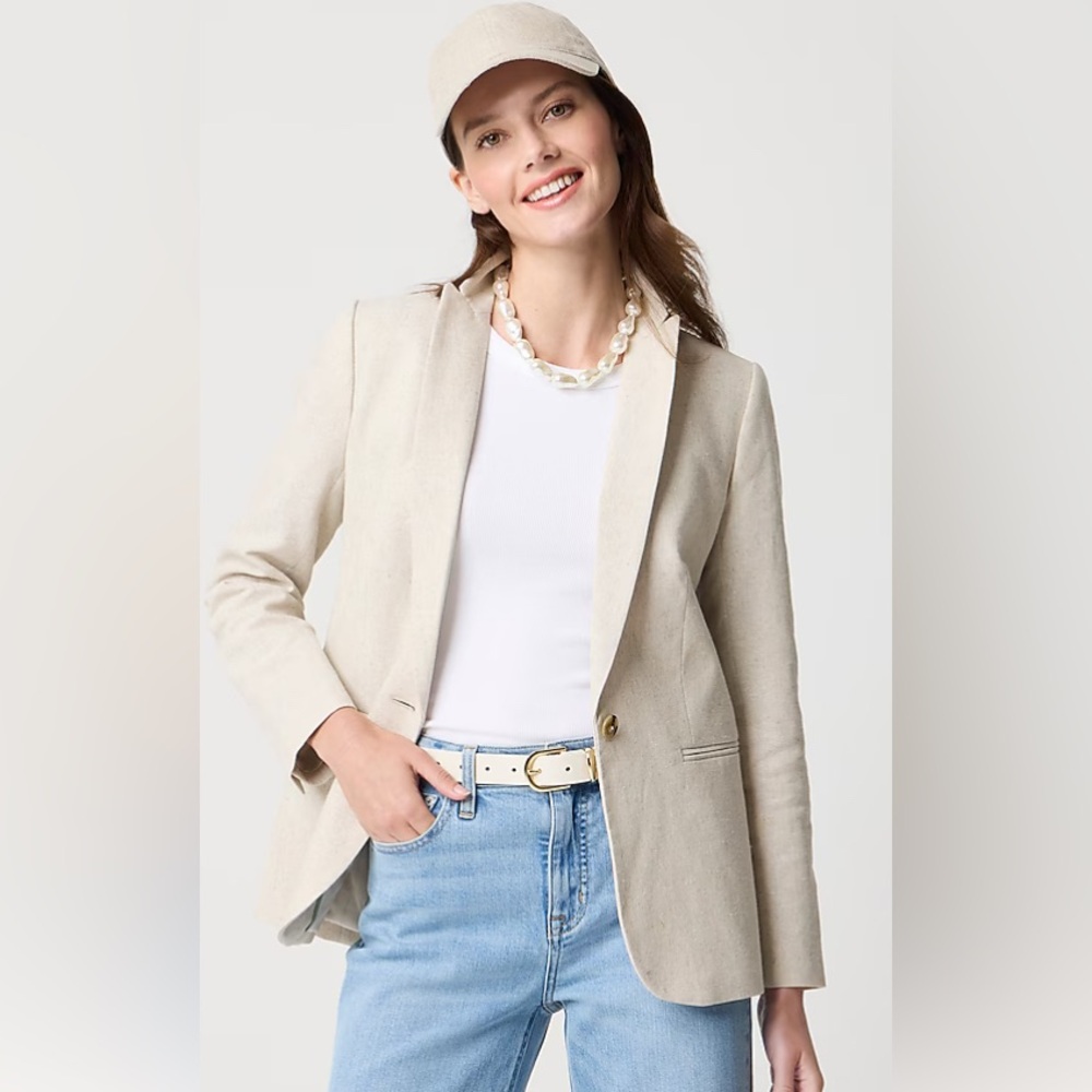 J Crew Factory Women's Cream Linen Blazer Size 18